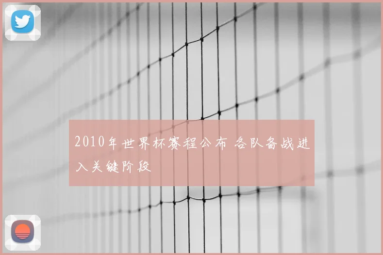 2010年世界杯赛程公布 各队备战进入关键阶段